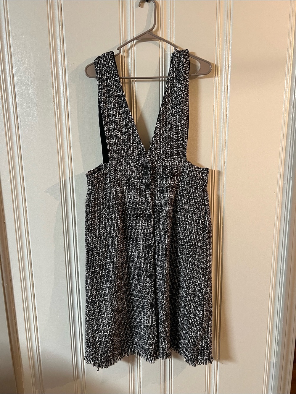 Paper Crane Black and White Tweed Midi Button-Front Dress
